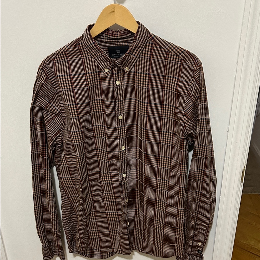 Scotch & Soda Brown Casual Button Down Shirt with Stripes